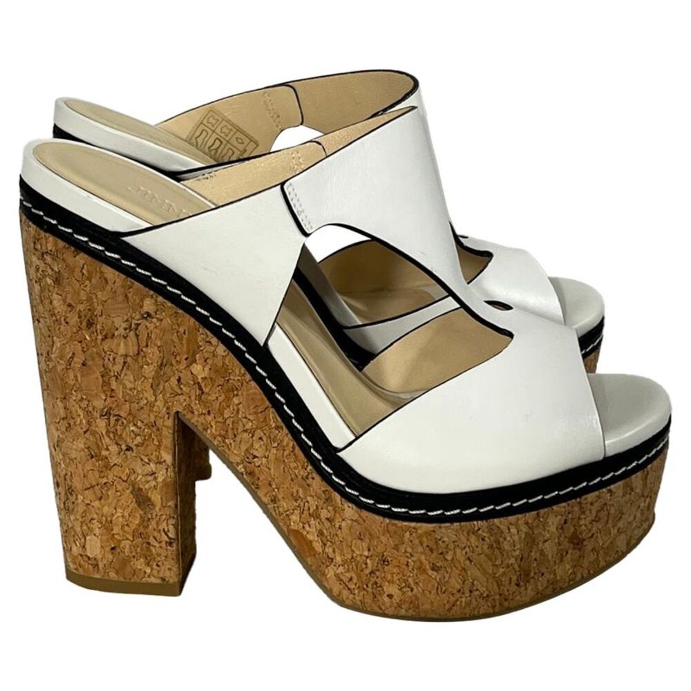 Jimmy Choo White and Tan leather Platform Heels New